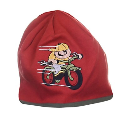 Dětská hnědočervená čepice Cyklista